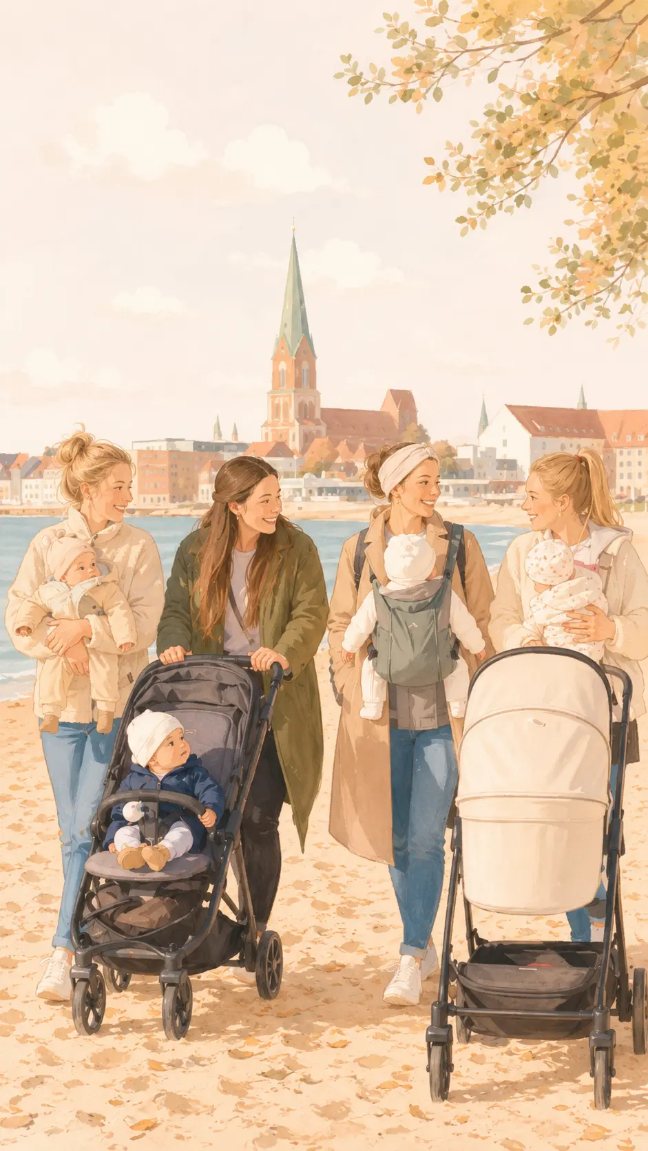 Mütter sind mit ihren Babys gemeinsam unterwegs